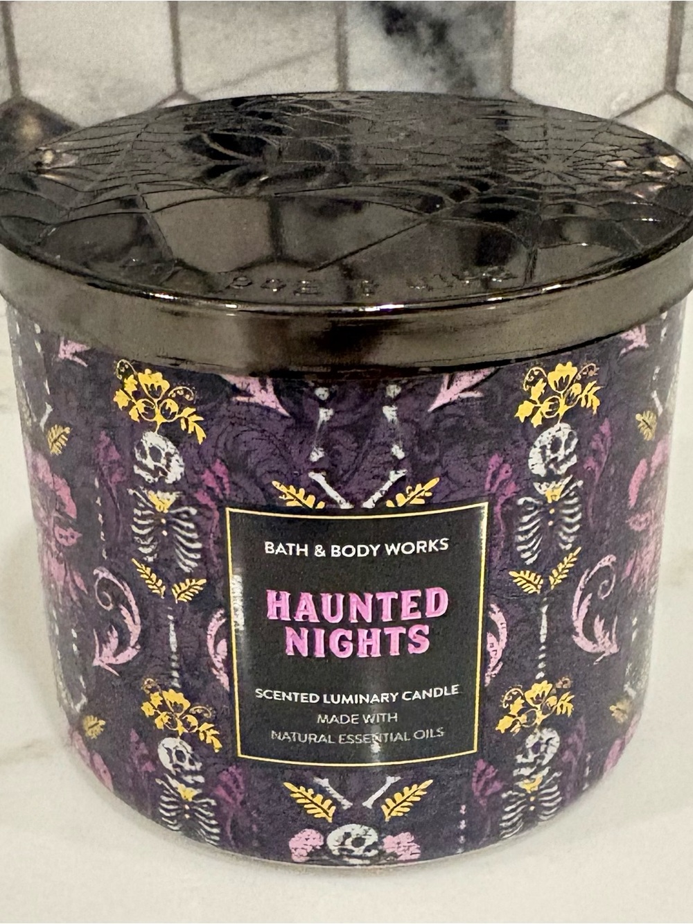 Bath & Body Works Haunted Nights Candle - Black, Purple & Gold